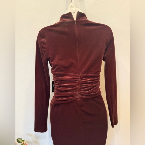 Express Velvet Ruched Mock Neck Mini Dress - XS - chocolate brown - Picture 9 of 11